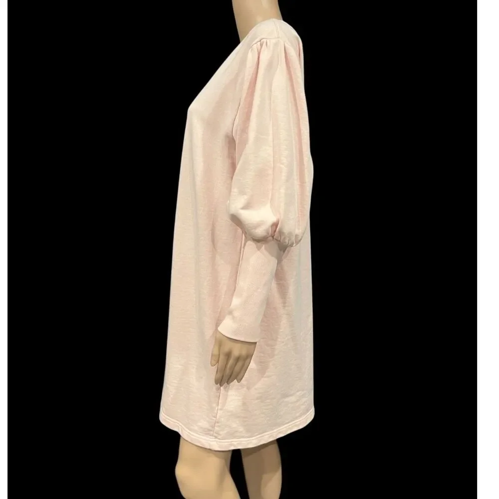 J CREW Original Cotton Terry Puff Sleeve Sweatshirt Dress PINK Sz M